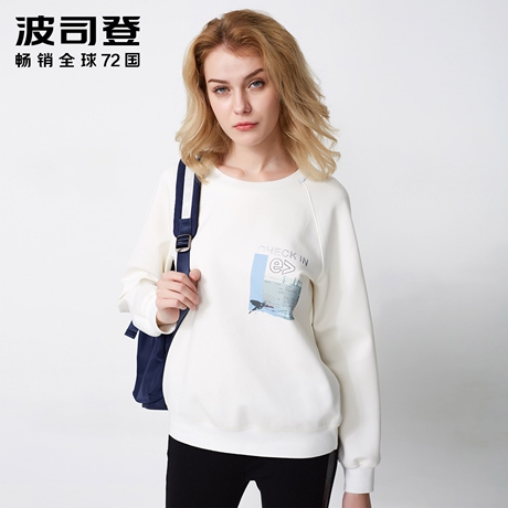 Bosideng/波司登2018新品春季女士新品长袖圆领时尚卫衣B80716066商品大图
