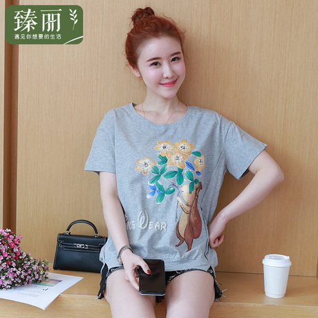 臻丽 洋气大码女装胖mm夏季新款卡通短袖t恤女宽松显瘦遮肚子商品大图