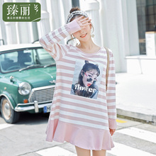 臻丽 2018秋季大码女装新款洋气胖妹妹显瘦可爱连衣裙女条纹长袖图片