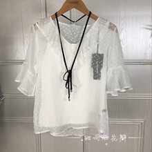 拉夏贝尔2018夏装新款国内代购两件套荷叶袖雪纺上衣女10016349图片