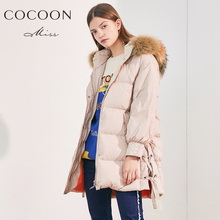 前】miss COCOON2018冬装新品女装貉子毛领加厚中长款羽绒服外套图片