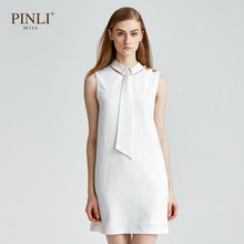 PINLI品立2018夏季新款女装纯色无袖个性连衣裙潮流A182235083