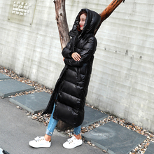 连帽修身 加厚 特价 欧美高端大牌过膝超加长款 新品 羽绒服女黑色外套