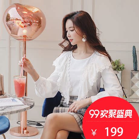 粉红大布娃娃秋冬女装2018新款优雅气质甜美舒适花边圆领白色衬衫商品大图