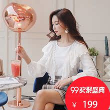 粉红大布娃娃秋冬女装2018新款优雅气质甜美舒适花边圆领白色衬衫图片