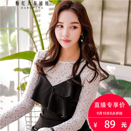 粉红大布娃娃淑女风喇叭袖蕾丝衫商品大图
