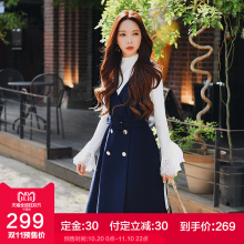 粉红大布娃娃收腰V领背心裙冬装女2018新款时尚通勤OL无袖连衣裙图片