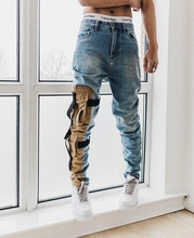INS拆解工装口袋做旧VALKRISTOPHER小脚男潮修身弹力战术服牛仔裤