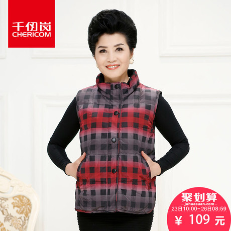千仞岗秋冬新品保暖羽绒服马甲女中老年马甲半高领短款保暖8113商品大图