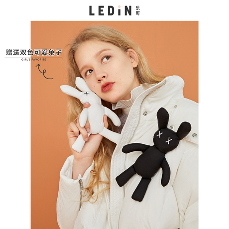 乐町兔子玩偶装饰羽绒服2018秋装新款短款白鸭绒韩版时尚面包服女商品大图