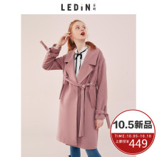 乐町毛衣外套2018秋季新款女装气眼腰带呢子大衣甜美过膝中长款图片