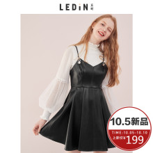 乐町2018秋冬装新款女吊带pu连衣裙高腰ins超火的短裙气质复古潮图片