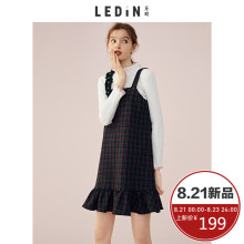 乐町2018秋装新款女格纹背带裙荷叶边连衣裙ins超火的短裙复古潮图片