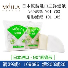 三洋MOLA手冲咖啡过滤纸滴漏咖啡滤纸V60麻纤维滤纸100片 日本原装