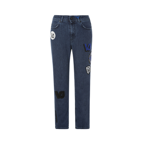 VERSACE JEANS混合材质刺绣VJ字母图案装饰女士牛仔裤商品大图