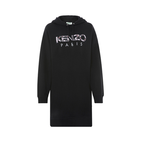 KENZO/高田贤三宽松拼色字母Logo长袖连帽纯棉黑色连衣裙商品大图