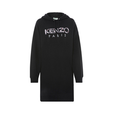 KENZO/高田贤三宽松拼色字母Logo长袖连帽纯棉黑色连衣裙图片