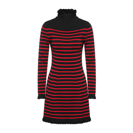 Red Valentino/华伦天奴 混合材质条纹编织图案女士高领连衣裙商品大图