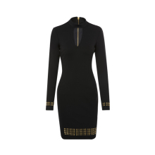 Versace/范思哲金色铆钉装饰黑色百搭女士长袖连衣裙图片