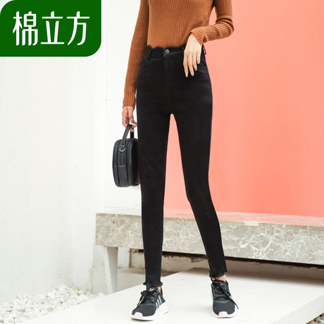 黑色牛仔裤女秋冬季2018新款棉立方修身显瘦韩版高腰女生帅气裤子商品大图