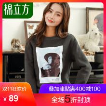 polo卫衣女加绒款冬季2018新款棉立方加厚圆领印花休闲时尚上衣图片