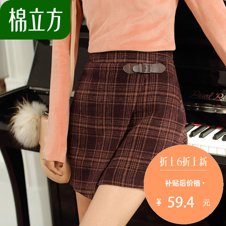格子呢半身裙短款女秋冬季2018新款棉立方百搭时尚不规则开衩裙子商品大图