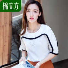宽松T恤女短袖棉立方2018春装新款女装韩范不规则个性学院风上衣图片