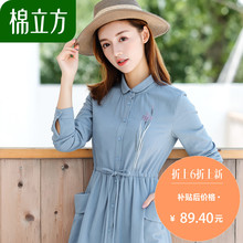 清新绣花收腰遮肚子连衣裙女秋装2018新款棉立方慵懒风pphome裙子图片