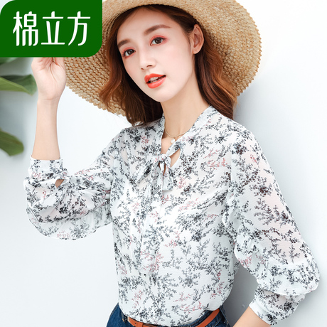 妈妈碎花雪纺衫女秋季2018新款棉立方超仙小清新洋气长袖雪纺上衣商品大图