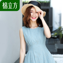 时尚纯棉修身无袖连衣裙女装夏季2018新款棉立方气质少女度假上衣图片