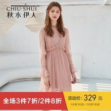 秋水伊人连衣裙2018冬装新款女装ins简约纯色两件套蕾丝纱裙裙子图片