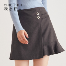 秋水伊人半身裙2018冬装新款女装ins简约纯色荷叶边A字裙短裙裙子图片