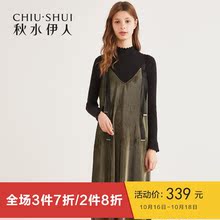 秋水伊人连衣裙2018冬装新款女装直筒开叉吊带丝绒裙子直筒裙图片
