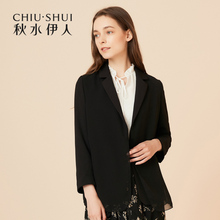 秋水伊人秋装2018新款九分袖西服领休闲网纱拼接小西装女外套图片