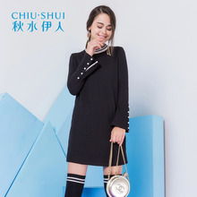 秋水伊人冬装新品女装圆领大身字母彩印短款连衣裙图片