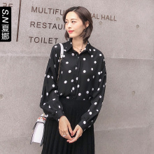 夏娜百搭衬衫雪纺长袖2018秋装新款直筒大波点衬衣女士上衣图片