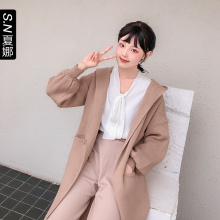 W夏娜时尚休闲慵懒风2018秋冬新款韩版宽松垂感针织开衫外套女图片
