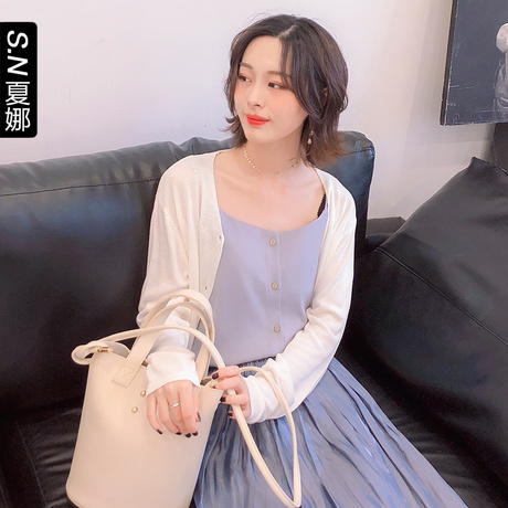 夏娜减龄V领薄款长袖毛衣外套女韩版2018秋季新款宽松针织开衫商品大图