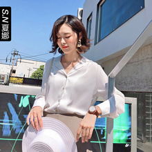 夏娜chic早秋上衣女慵懒风2018秋季新款气质翻领衬衣简约长袖衬衫图片