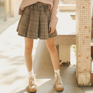 学院风高腰显瘦毛呢短裙