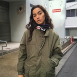 特宽松OVERSIZE 做旧军事风军绿色风衣 休闲立领无帽外套男女通用