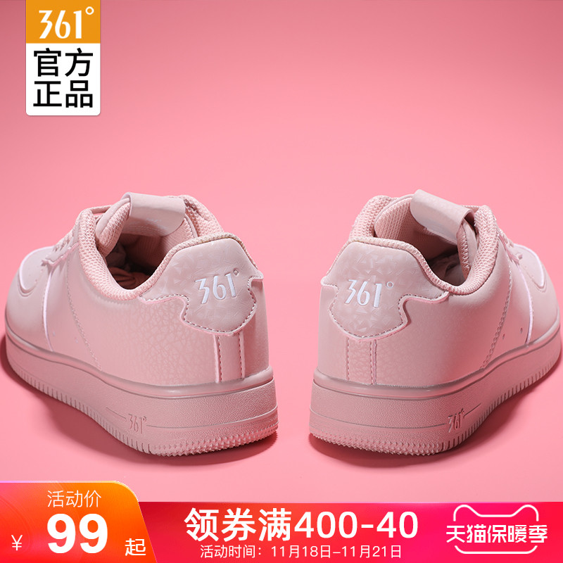 361 women's shoes, board shoes, Air Force One, 2019 winter new leather upper, warm, cherry blossom pink, small white shoes, sneakers