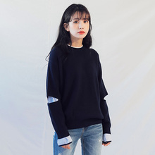 2018秋冬季新款宽松圆领长袖套头慵懒风毛衣女装韩版学生毛线上衣图片