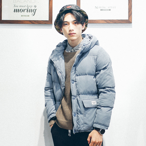 青年纯色休闲连帽棉衣