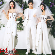 婚纱 礼服时尚 新款 街拍小清新写真西装 情侣拍照阔腿裤 影楼主题服装