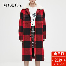 MOCO2018冬季新品工装翻领毛领格子大衣MT184OVC101 摩安珂图片