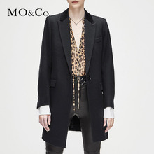 MOCO2018冬季新品翻领个性拼接毛呢外套MA184OVC109 摩安珂图片