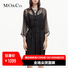 MOCO2019春季新品立领系带碎花真丝连衣裙MAI1DRS057 摩安珂图片