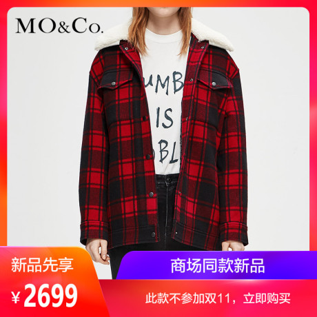 MOCO2018冬季新品工装翻领毛领格子夹克外套MA184COT115 摩安珂商品大图