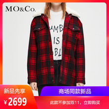 MOCO2018冬季新品工装翻领毛领格子夹克外套MA184COT115 摩安珂图片